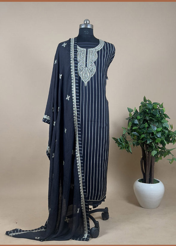 Black Cotton muslin Suit With sequins Handwork