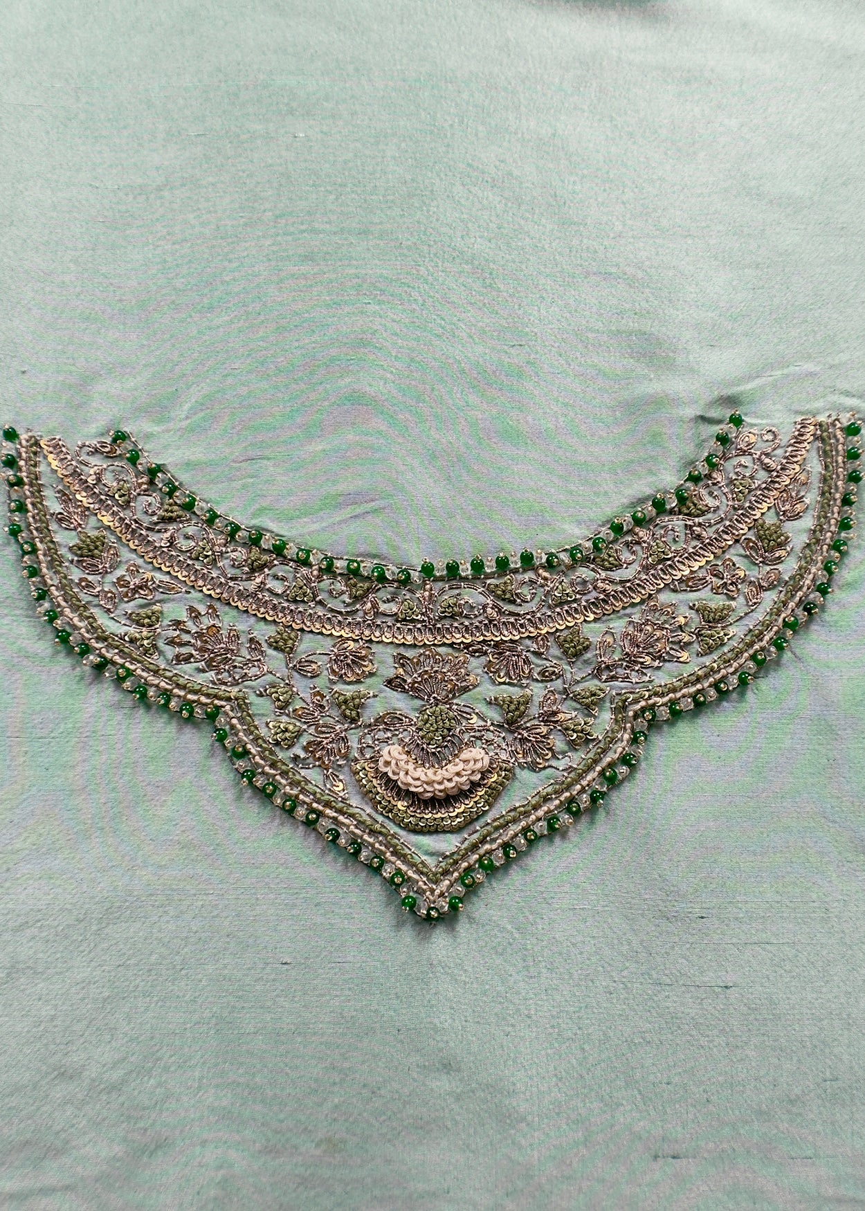 Mint Green Luxe Handloom Dupion Silk Kurta and Kora Silk Dupatta With Handwork