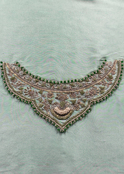 Mint Green Luxe Handloom Dupion Silk Kurta and Kora Silk Dupatta With Handwork