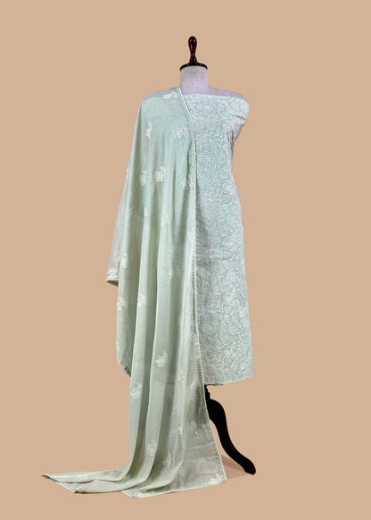 Pastel Green Cotton Suit With Lakhnavi Embroidery
