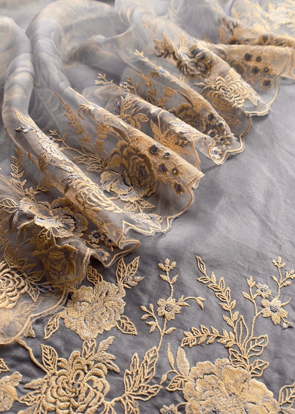 Powder Blue Handloom Kora Silk Suit With Parsi Embroidery