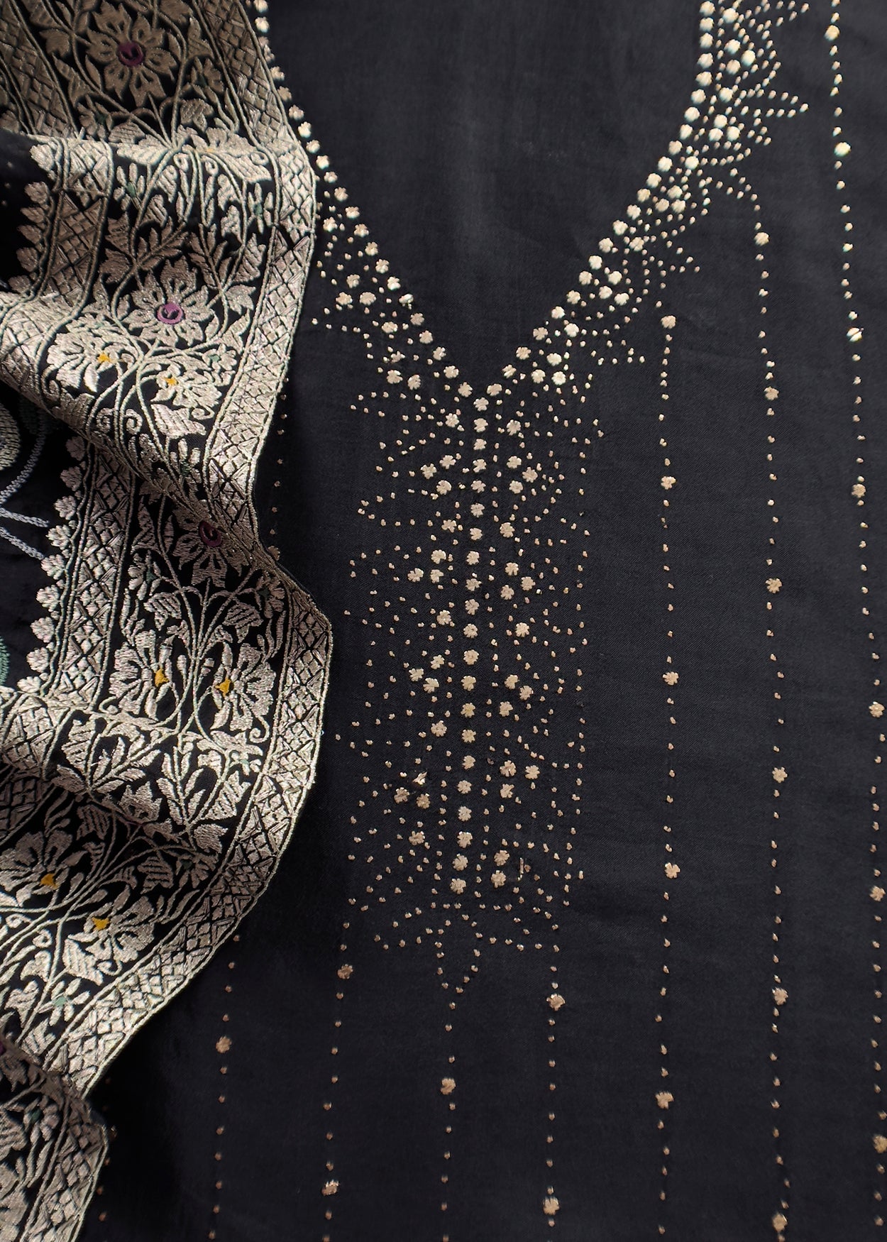 Premium quality silk unstitched suit with organza dupatta

