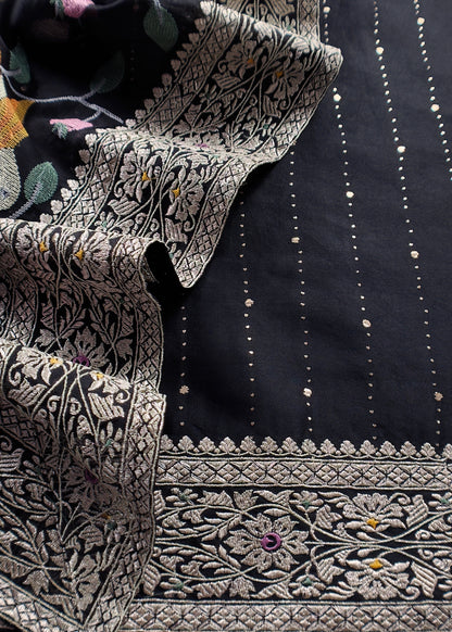 Indian ethnic wear raw silk suit with organza dupatta

