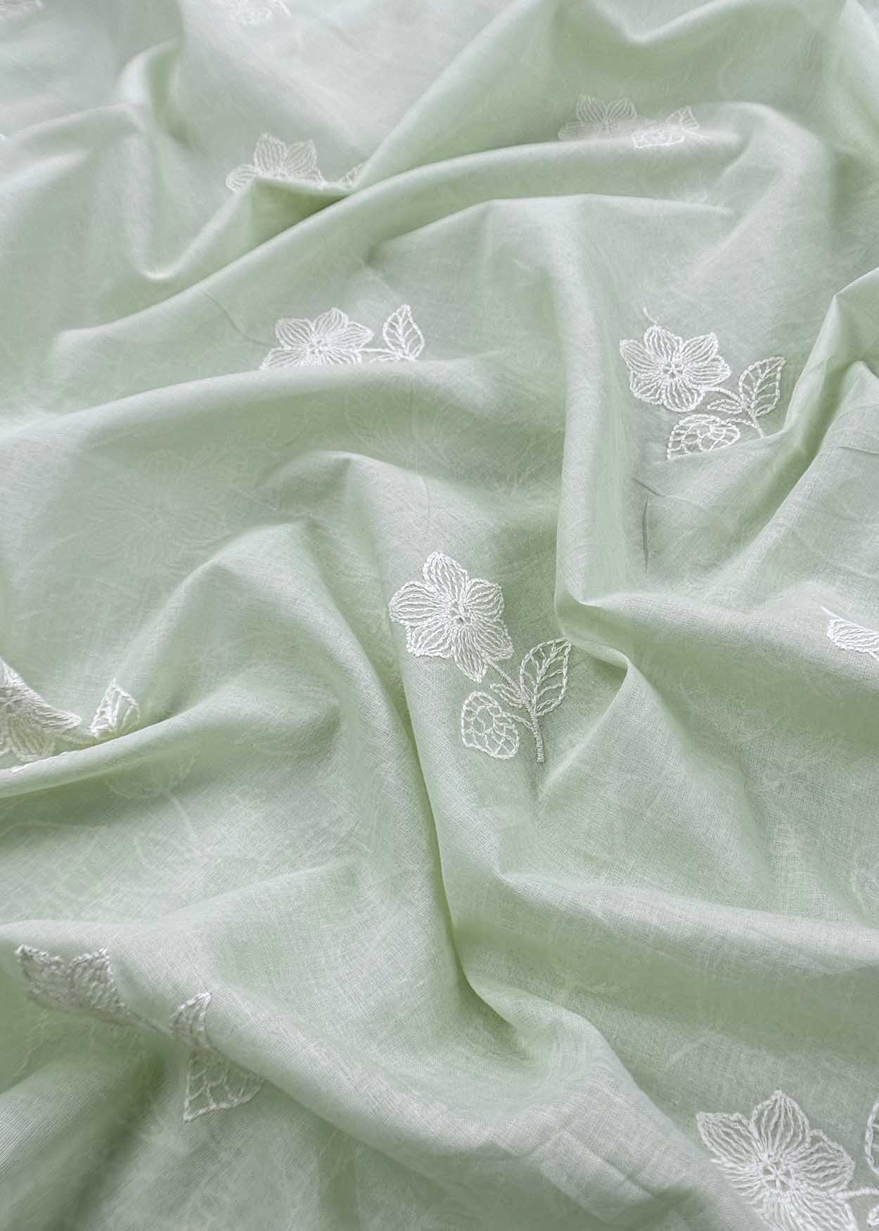 Pastel Green Cotton Suit With Lakhnavi Embroidery