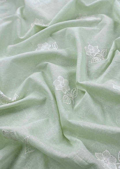 Pastel Green Cotton Suit With Lakhnavi Embroidery
