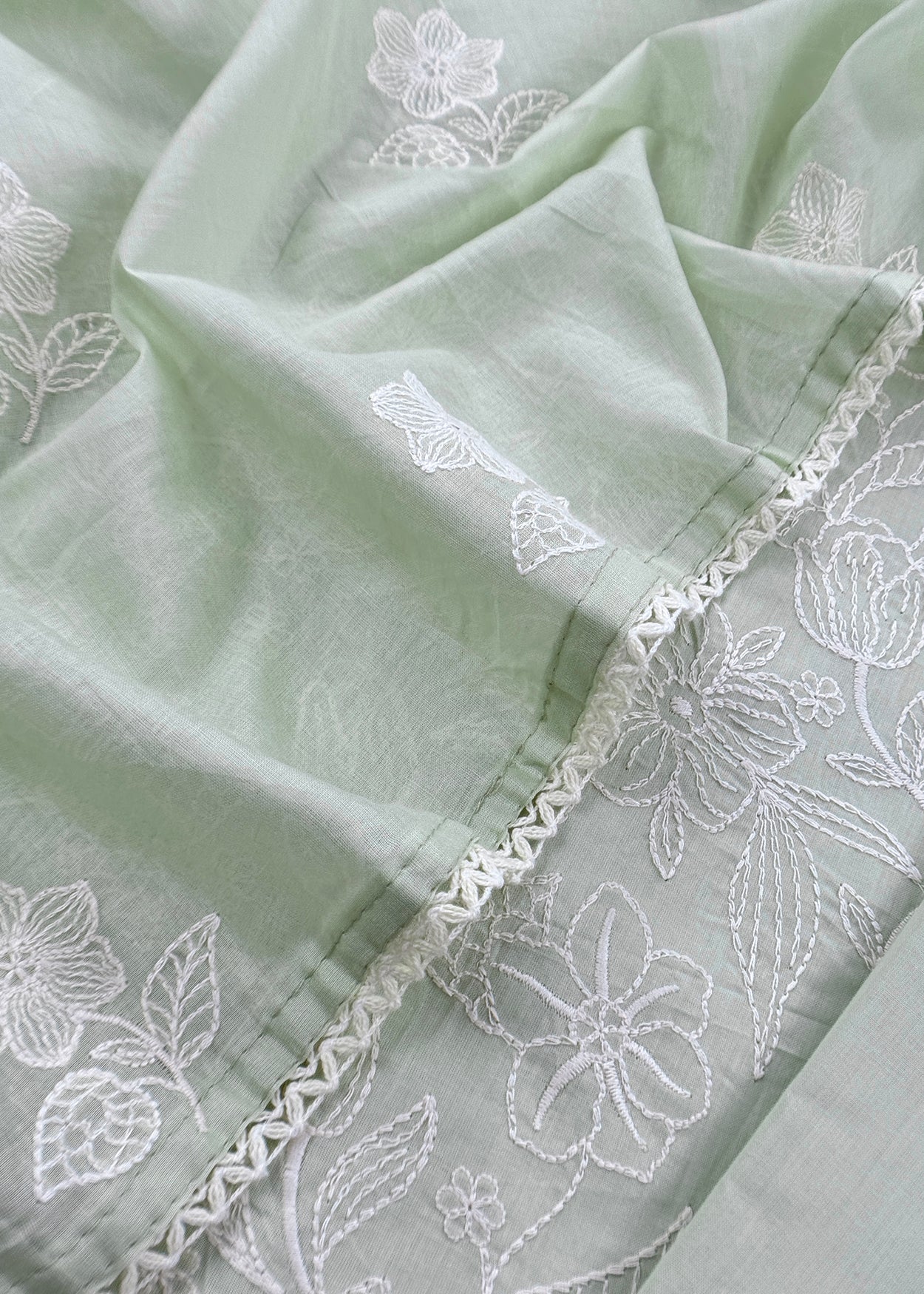 Pastel Green Cotton Suit With Lakhnavi Embroidery