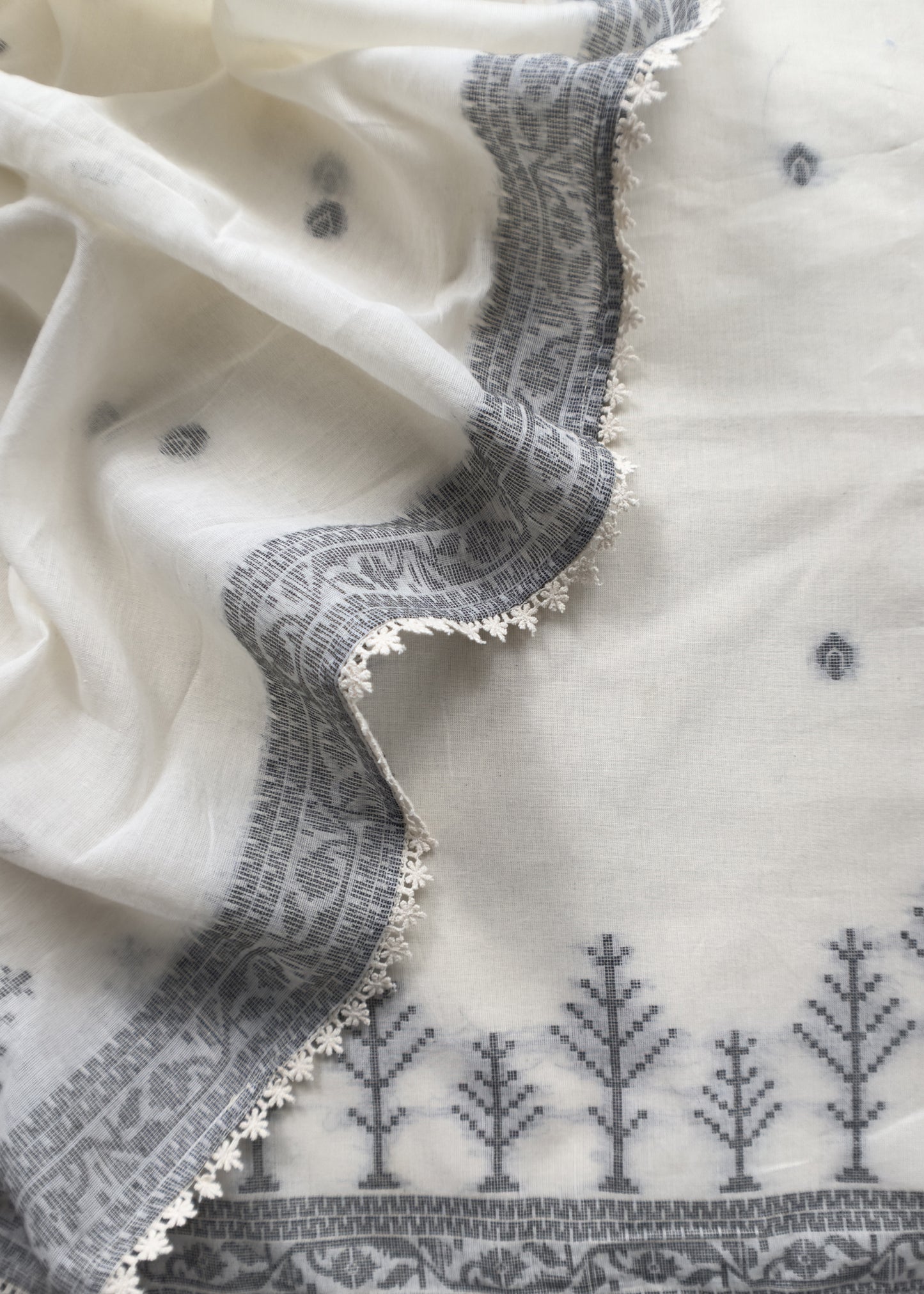 Off White With Gray Cotton Linen Suit With Jamdani Weaving