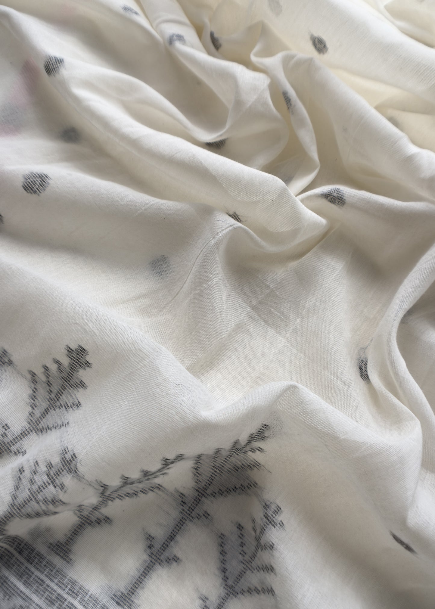 Off White With Gray Cotton Linen Suit With Jamdani Weaving