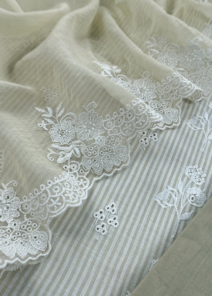 Beige Pure Cotton Suit With Chiffon Dupatta