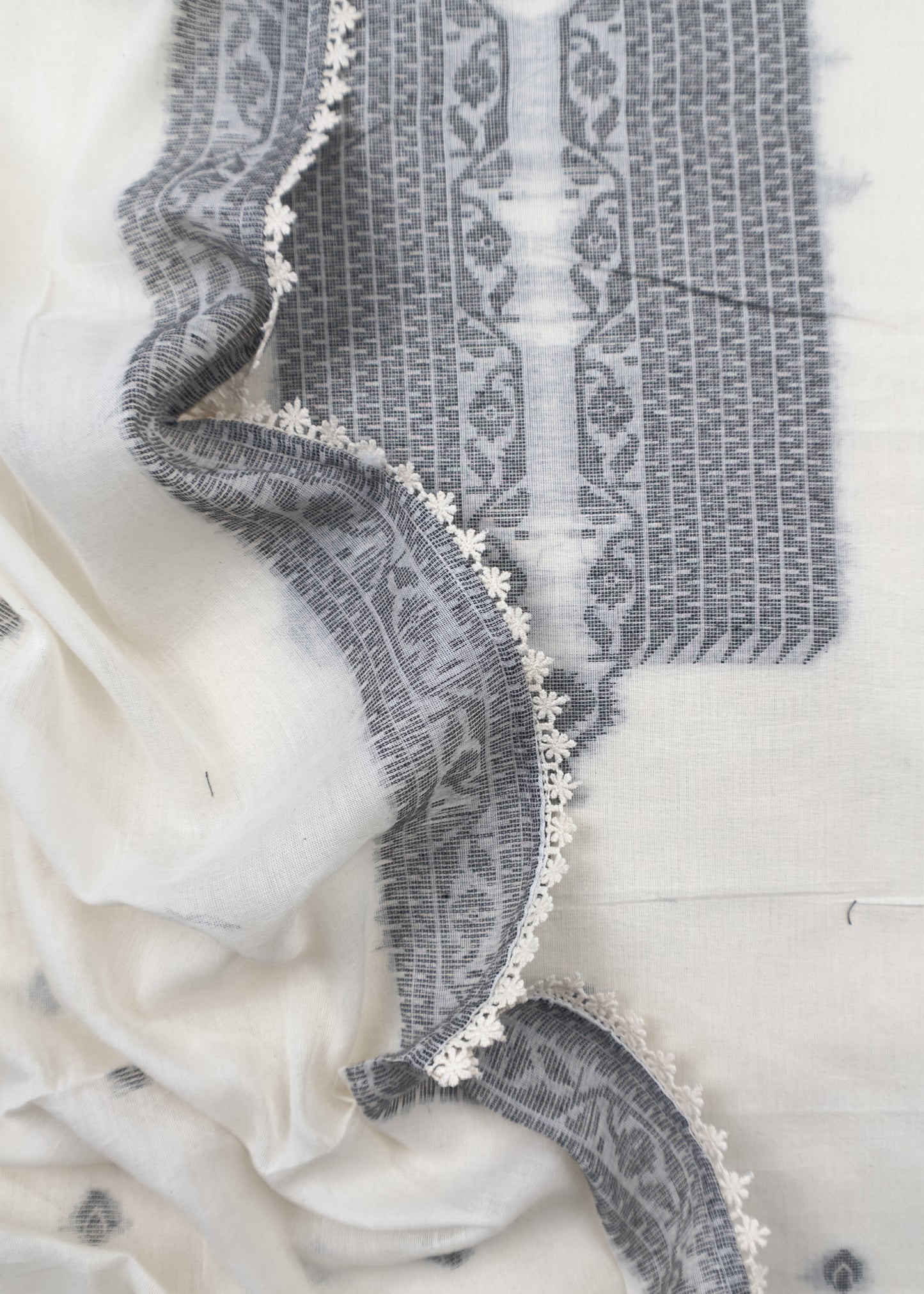 Off White With Gray Cotton Linen Suit With Jamdani Weaving