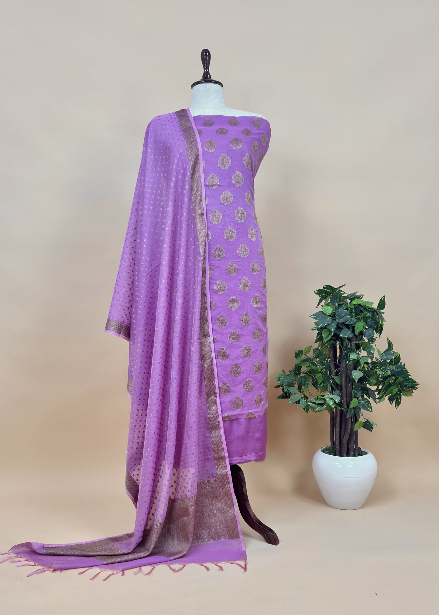 Green Banarasi Silk Suit fabric with Zari weaving