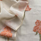 Beige With Orange Pure Cotton Linen Hand block Print Suit Fabric With Jamdani Weaving