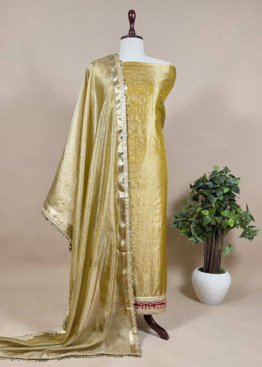 Tissue Silk Suit Embraced With Gold Weaving