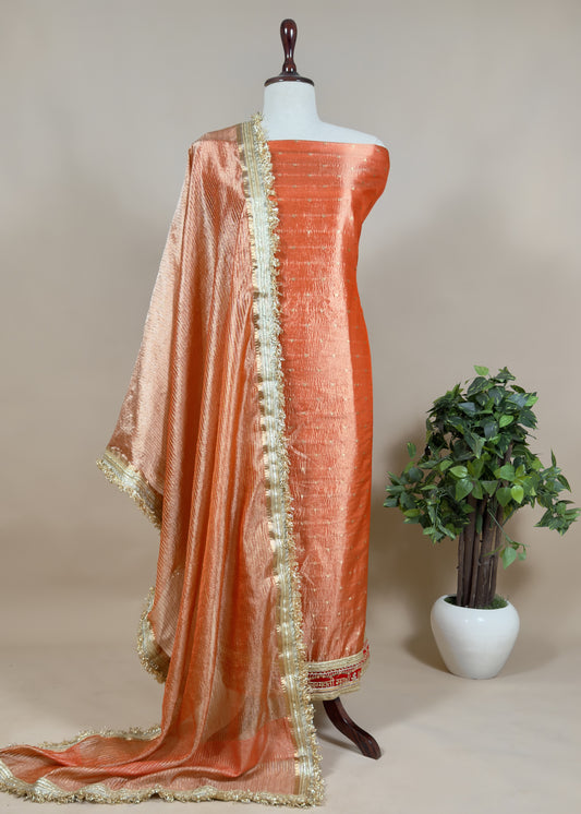 Tissue Silk Suit Embraced With Gold Weaving