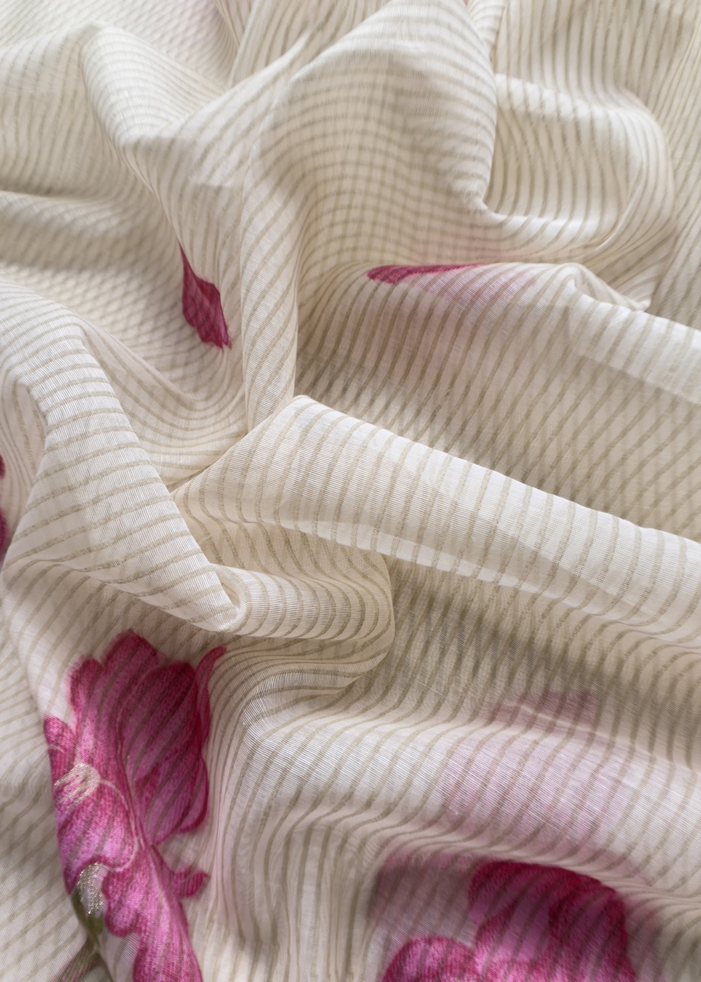 Beige With Pink Pure Cotton Linen Hand Block Print Suit Fabric With Jamdani Weaving