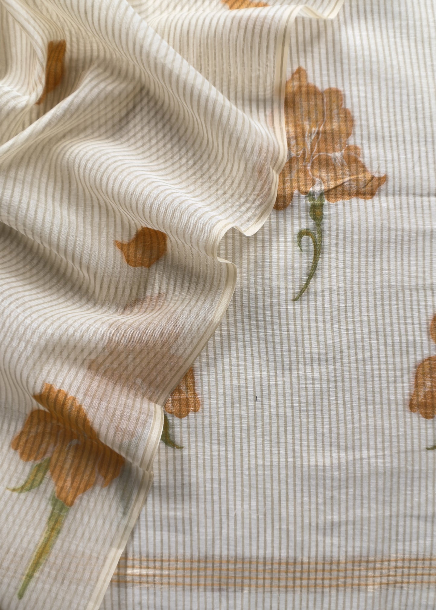 Beige With Yellow Pure Cotton Linen Hand block Print Suit Fabric With Jamdani Weaving