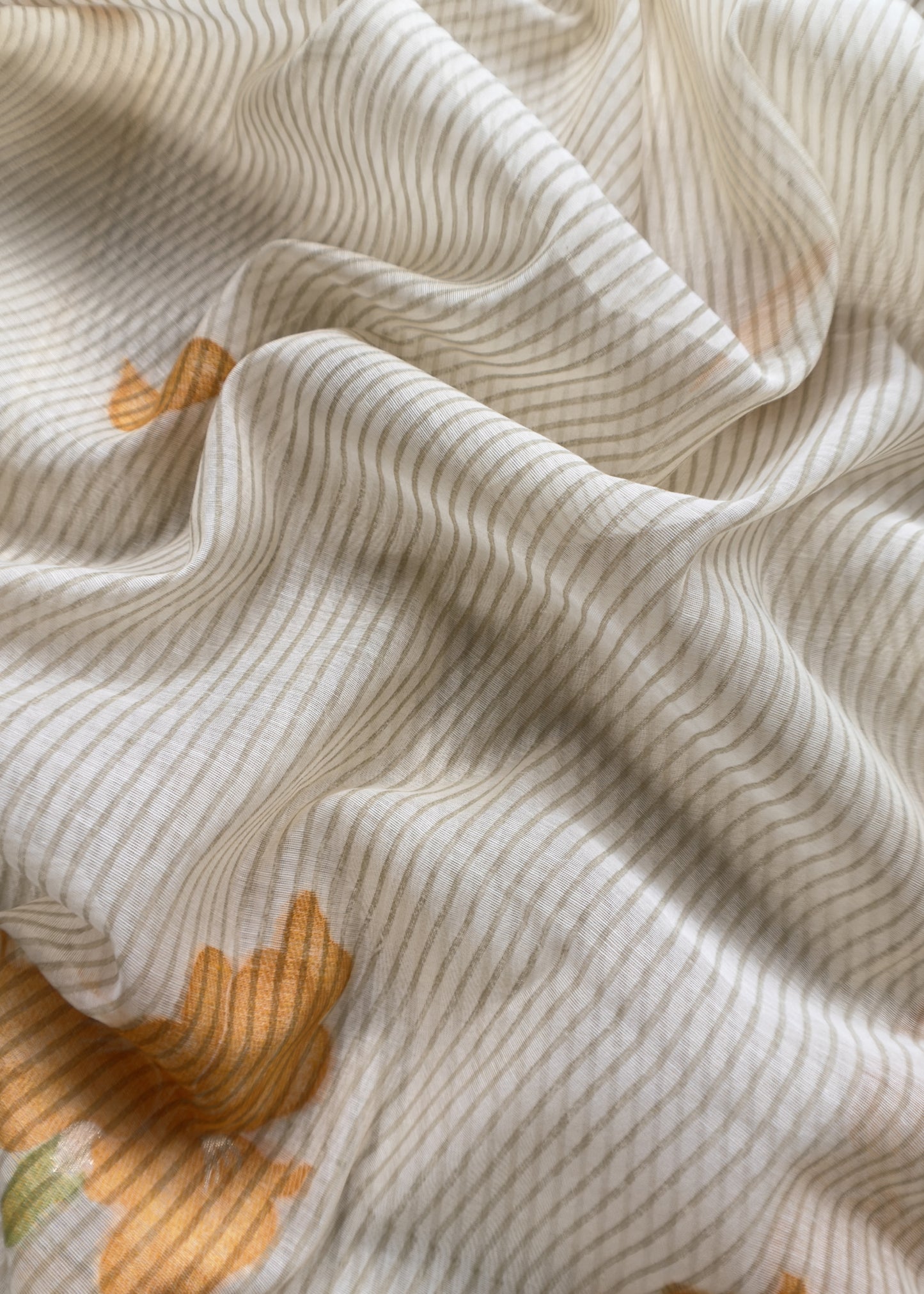 Beige With Yellow Pure Cotton Linen Hand block Print Suit Fabric With Jamdani Weaving
