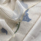 Beige With Blue Pure Cotton Linen Hand Block Print Suit Fabric With Jamdani Weaving