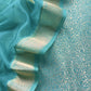 sky blue Brocade Kurta With Organza Dupatta
