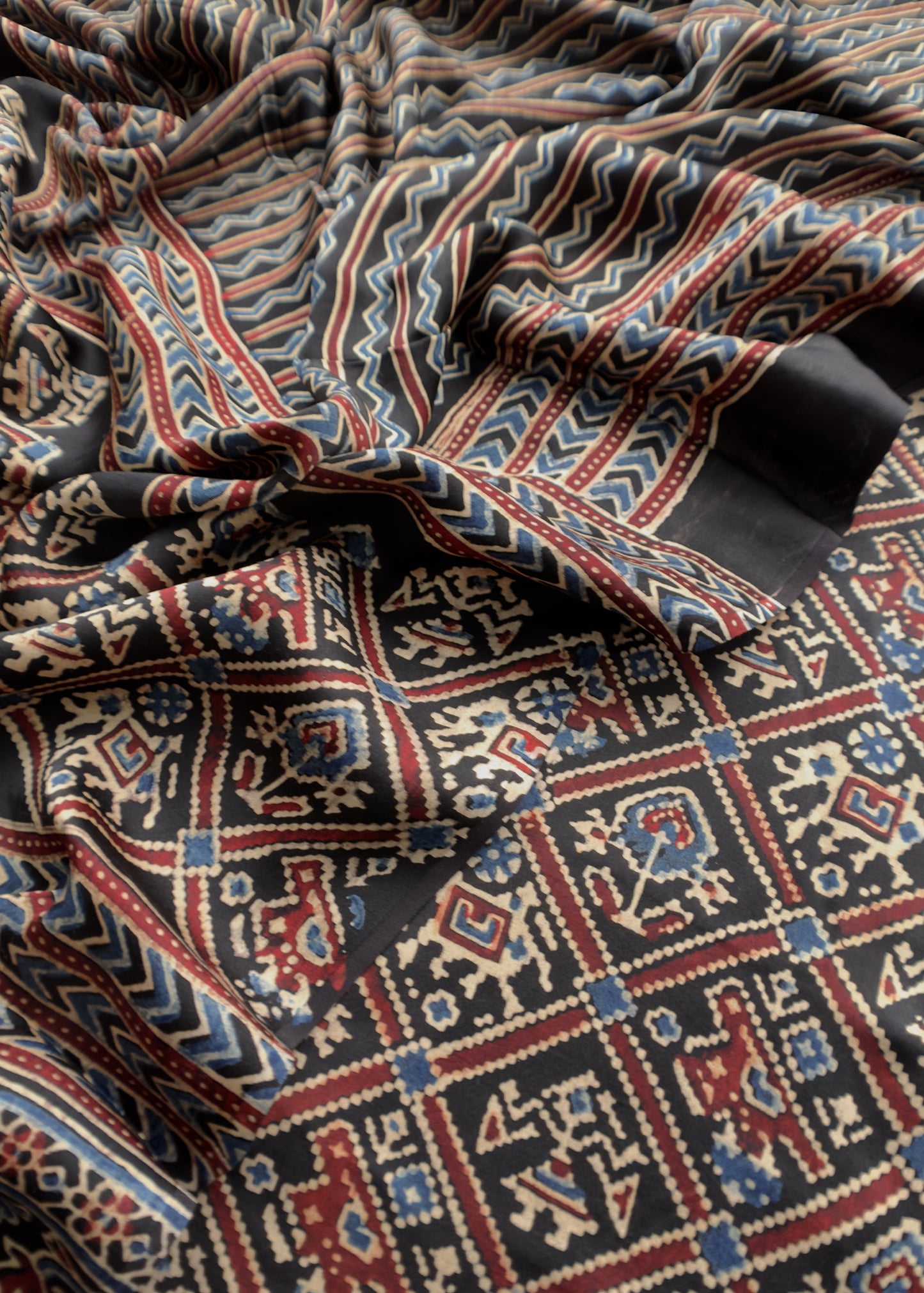Black Ajrakh Hand Block Unstitched Suit In Pure Modal