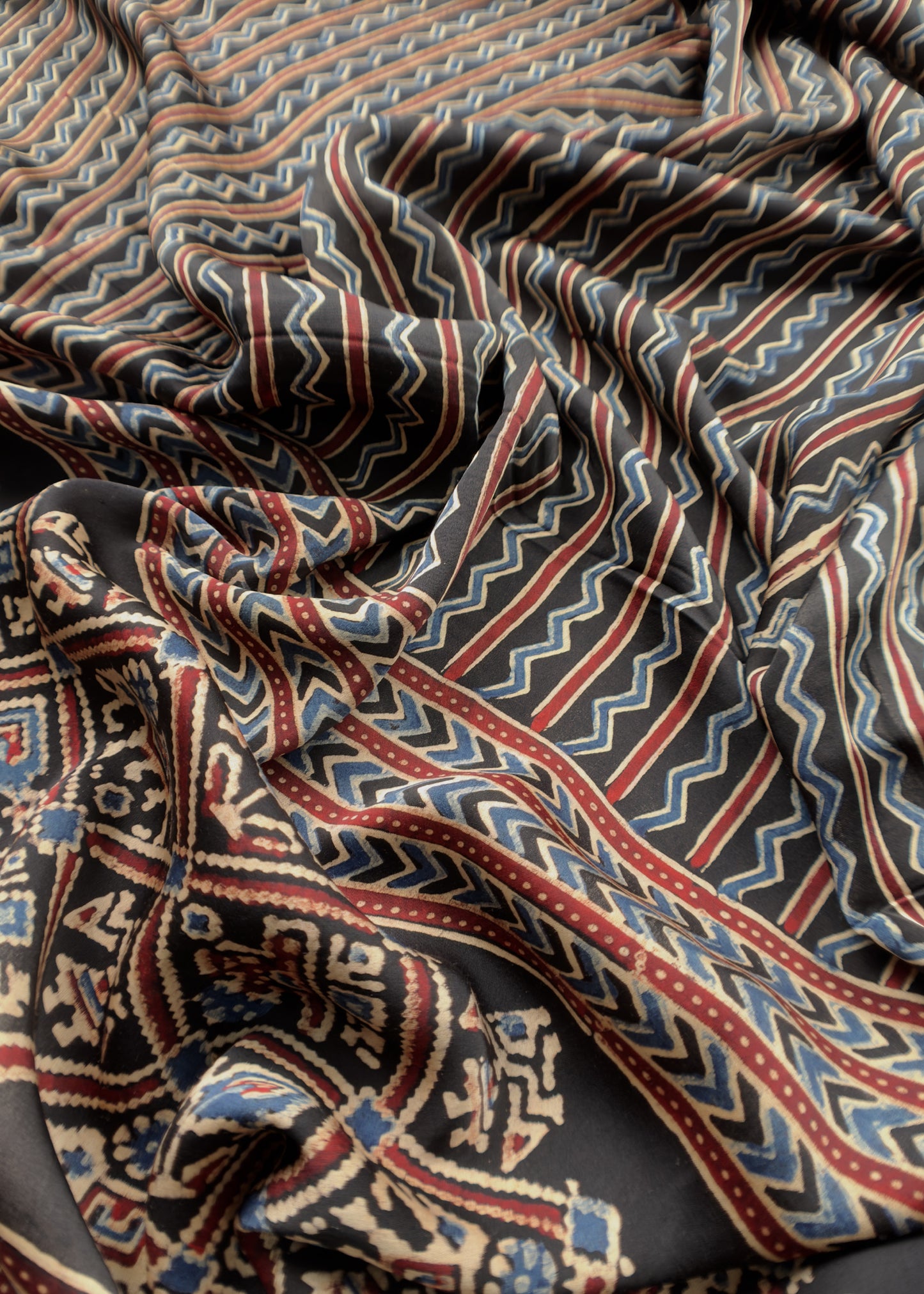 Black Ajrakh Hand Block Unstitched Suit In Pure Modal