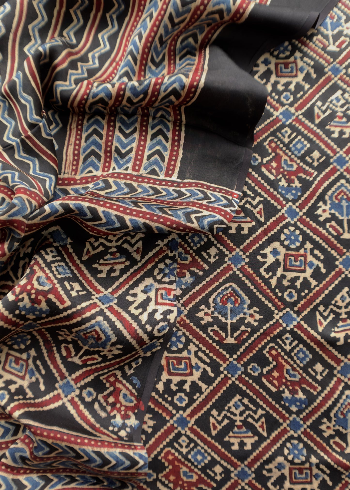 Black Ajrakh Hand Block Unstitched Suit In Pure Modal