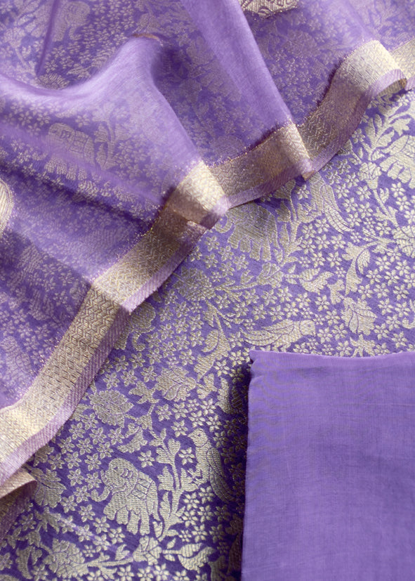 Purple Brocade Kurta With Organza Dupatta