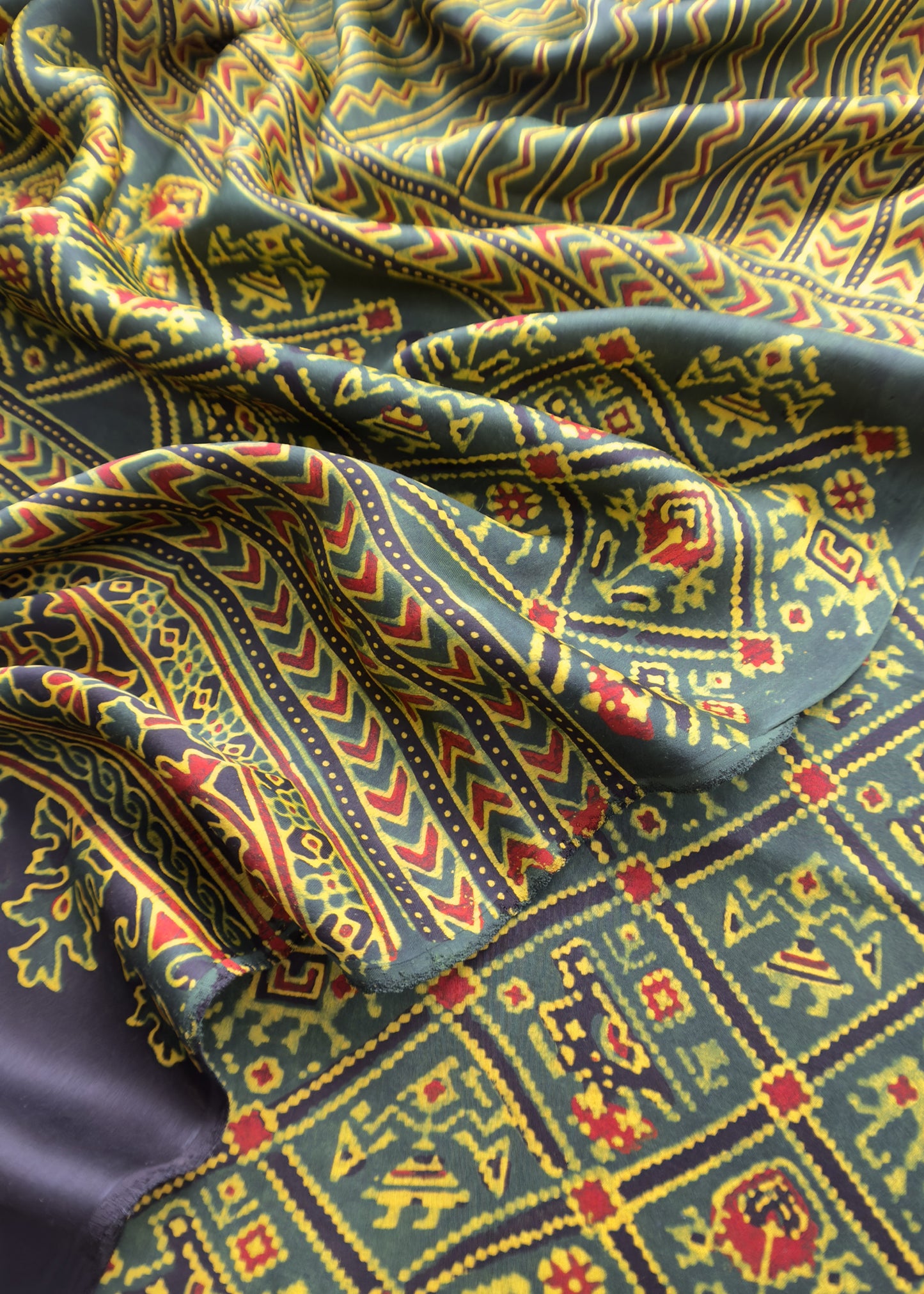 Green Ajrakh Hand Block Unstitched Suit In Pure Modal