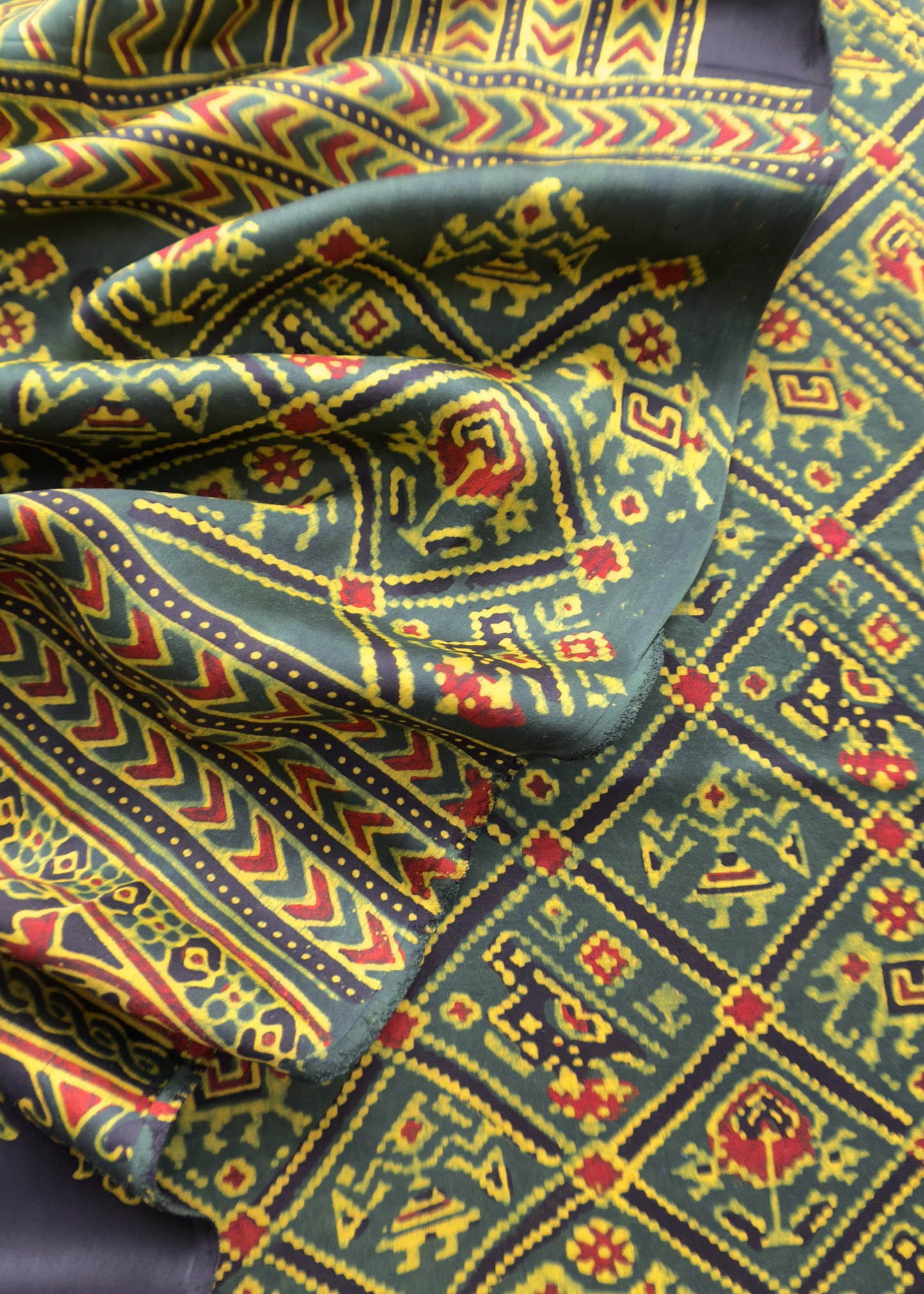 Green Ajrakh Hand Block Unstitched Suit In Pure Modal