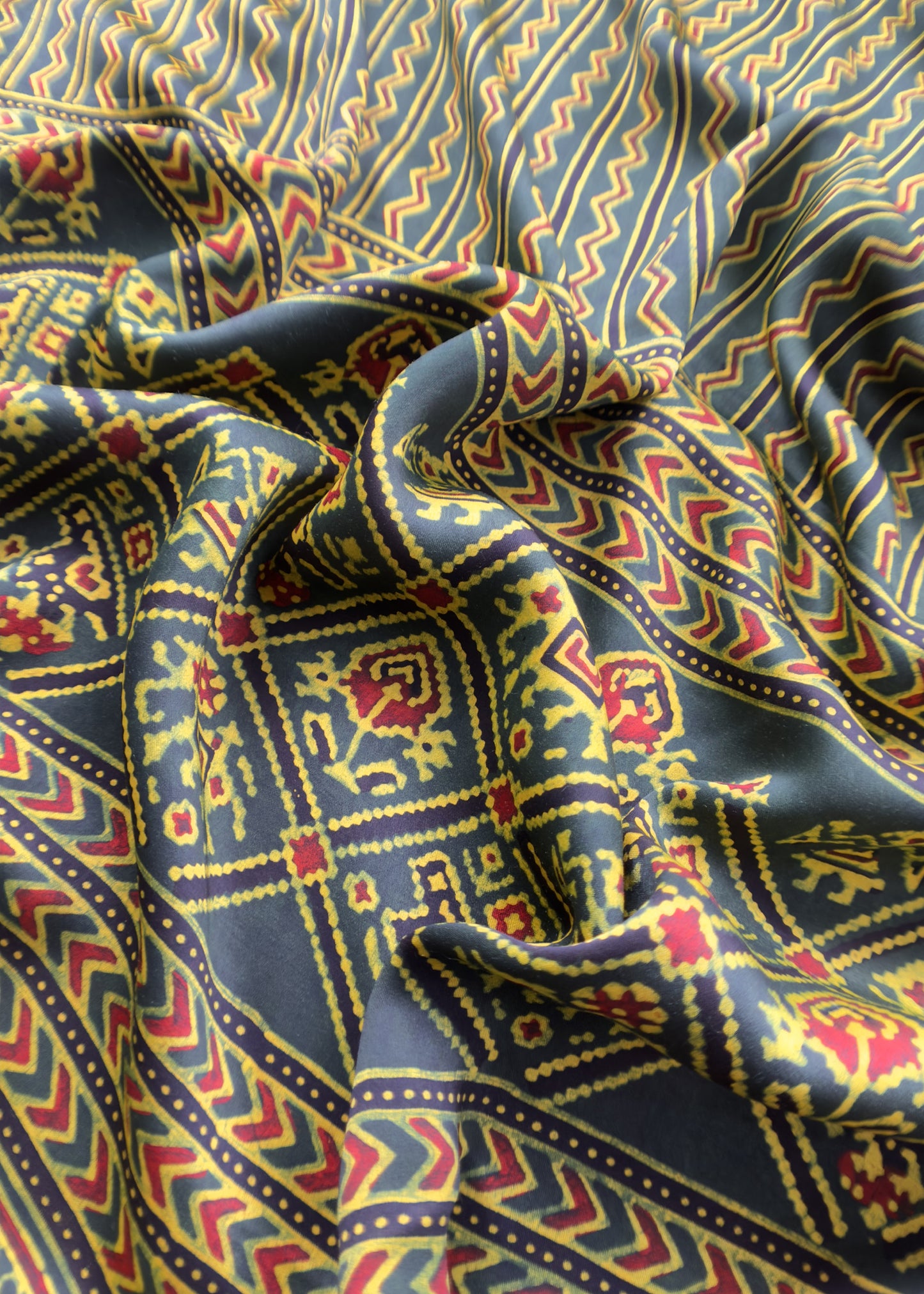 Green Ajrakh Hand Block Unstitched Suit In Pure Modal