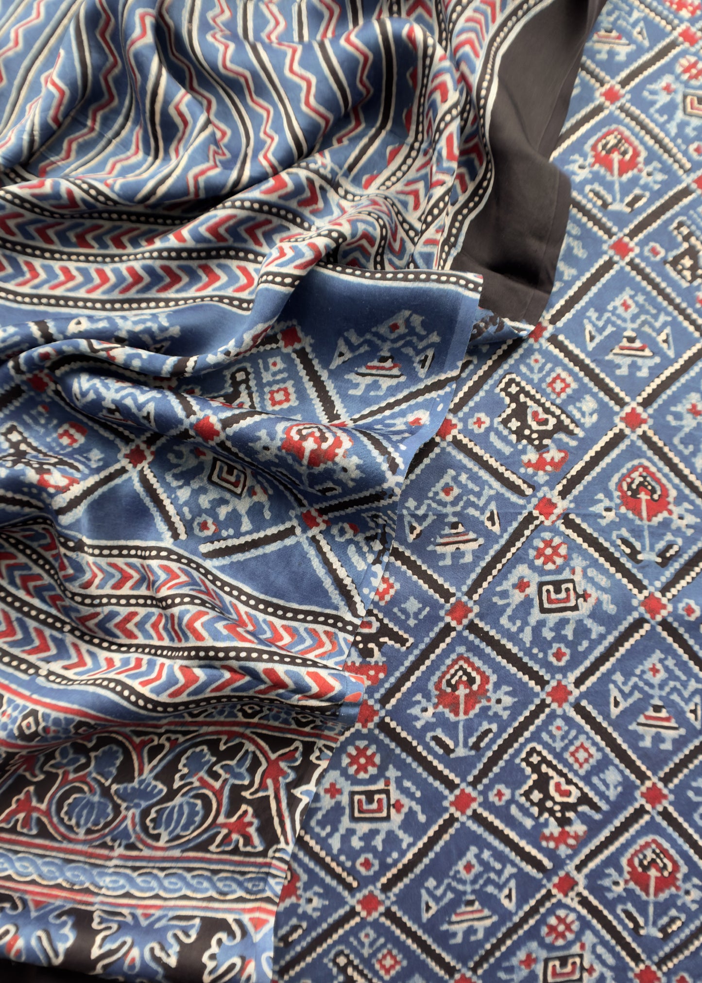 Blue Ajrakh Hand Block Unstitched Suit In Pure Modal