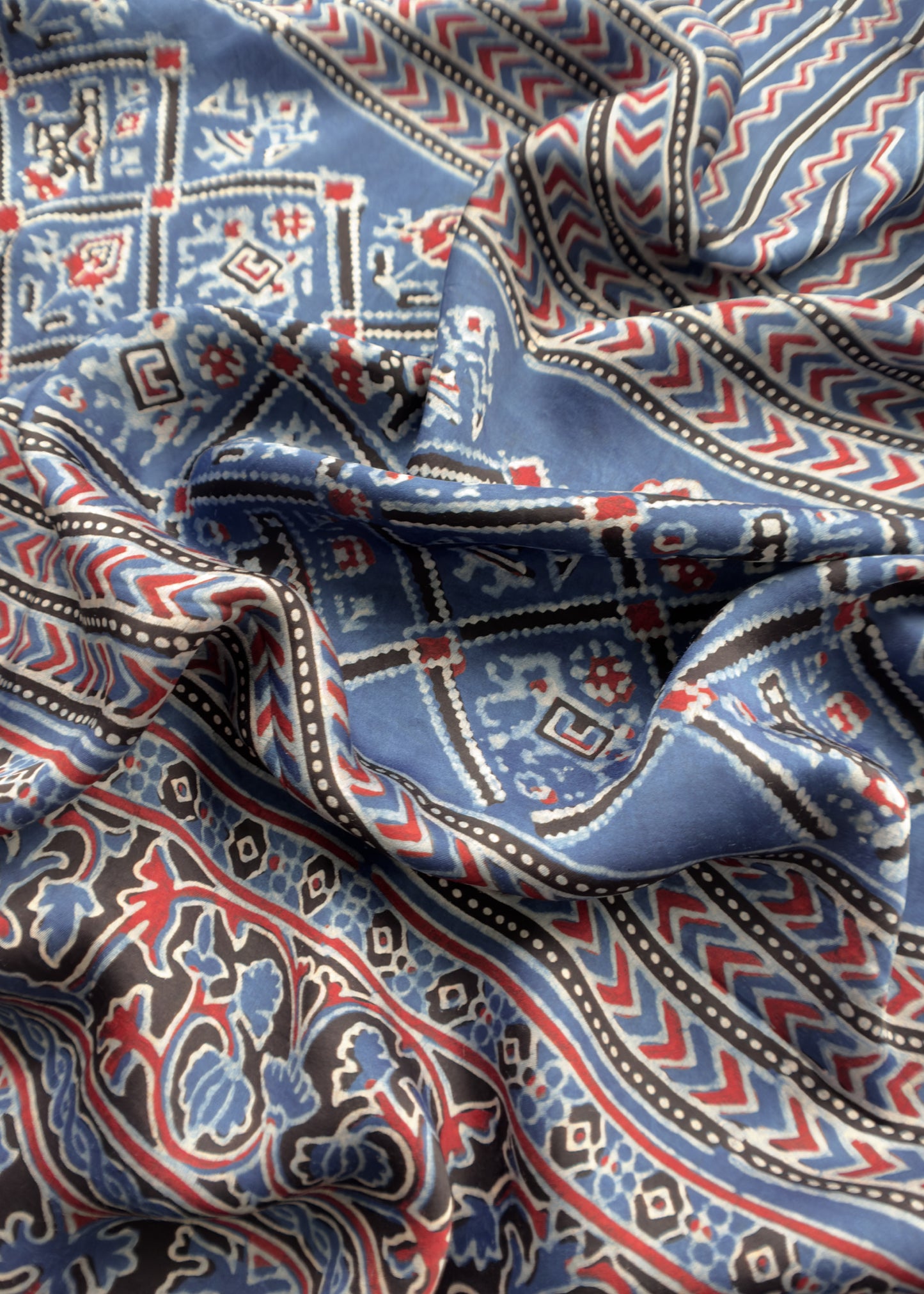 Blue Ajrakh Hand Block Unstitched Suit In Pure Modal