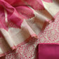 Redish Pink Brocade Kurta With Organza Dupatta