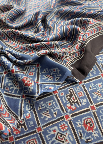 Blue Ajrakh Hand Block Unstitched Suit In Pure Modal