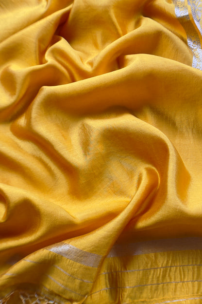 Yellow Silk Suit With Sona-Roopa Kadwa Weaving