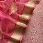 Pink Brocade Kurta With Organza Dupatta