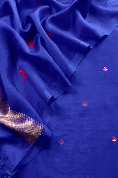 Royal Blue Designer Handloom Silk Suit With Meenakari Kadwa Weaving