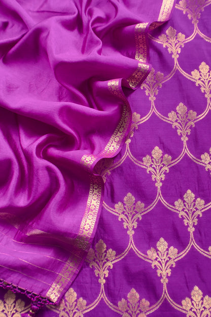 Royal Purple Silk Suit With Sona-Roopa Kadwa Weaving