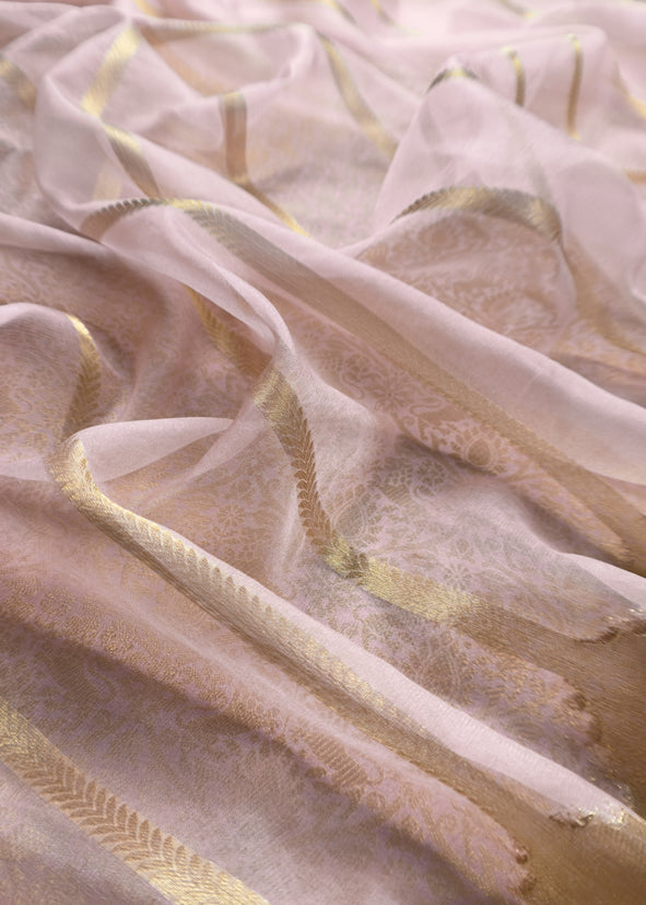 Baby Pink Banarasi Silk Brocade Suit With Organza Dupatta