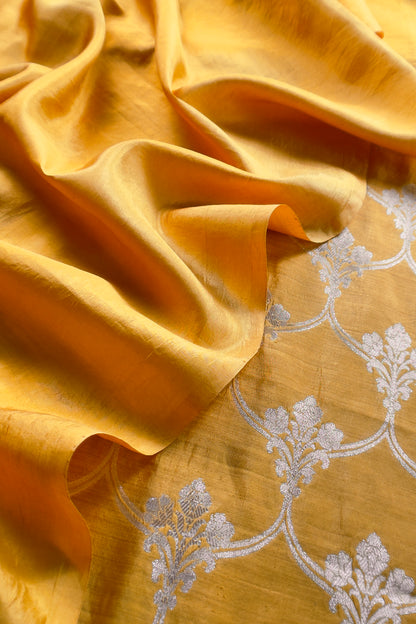 Yellow Silk Suit With Sona-Roopa Kadwa Weaving