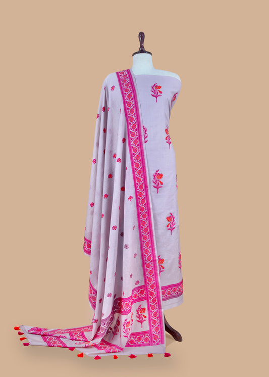 Grey Handloom Banarasi Suit With Meenakari Weaving