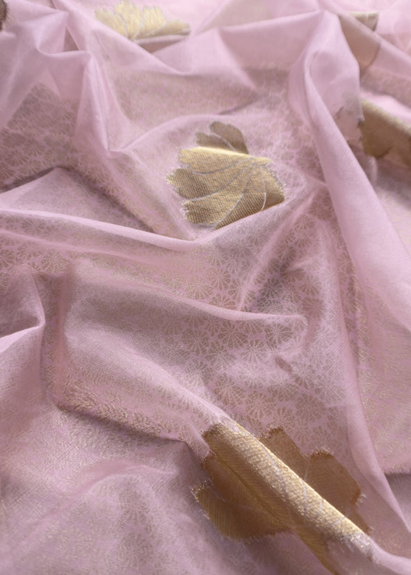 Pastel Pink Brocade Kurta With Organza Dupatta