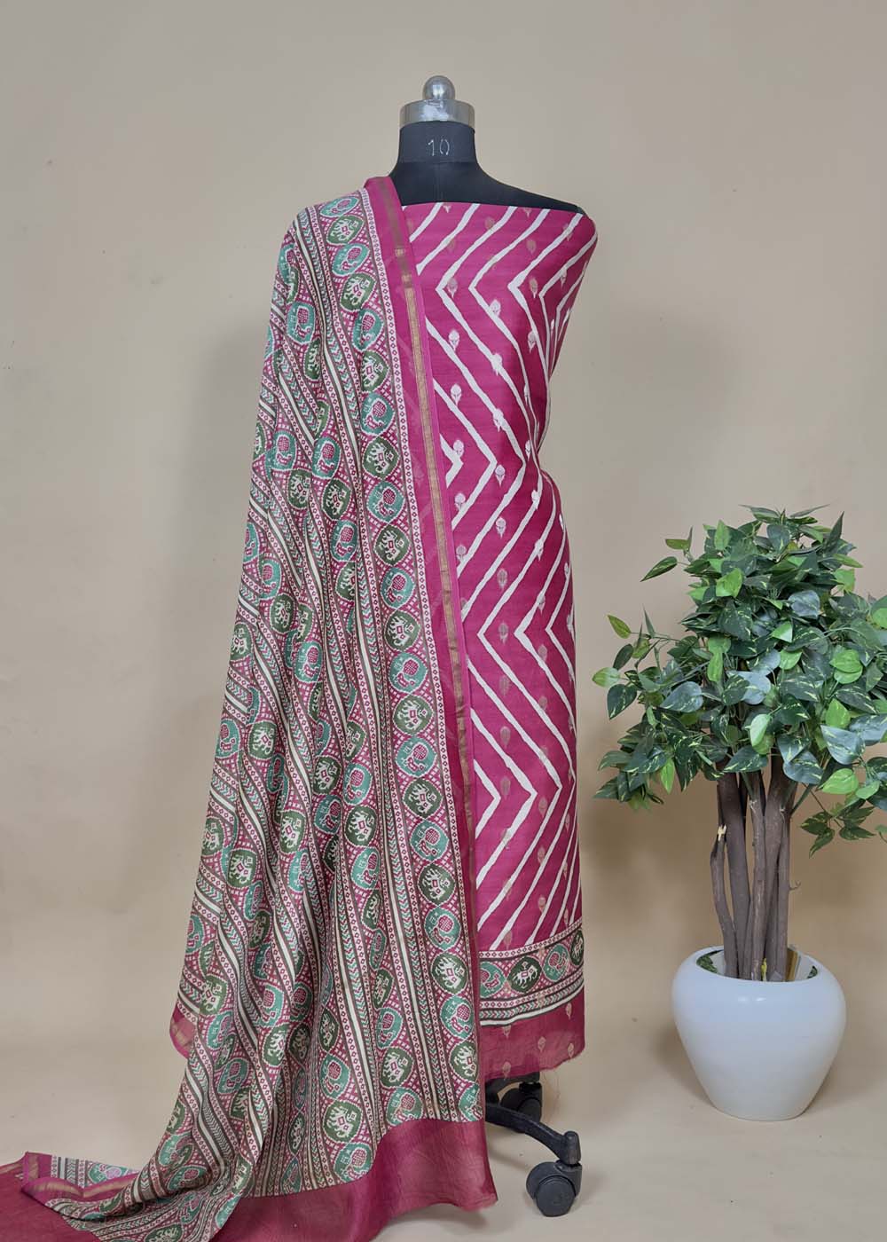 Pink Banarasi Suit With Patola Dupatta