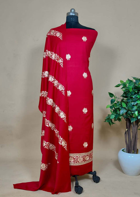 Red Woolen Suit with Aari Zari Embroidery