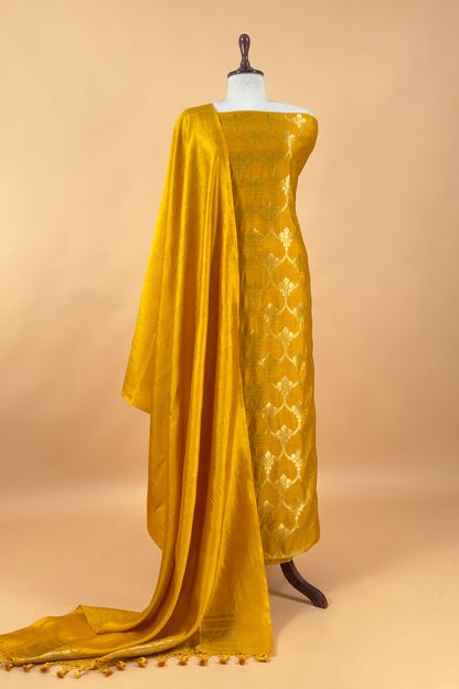 Yellow Silk Suit With Sona-Roopa Kadwa Weaving