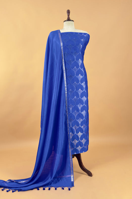 Royal Blue Silk Suit With Sona-Roopa Kadwa Weaving