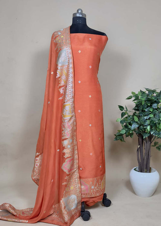 Orange Upada Silk Suit With Meenakari Work