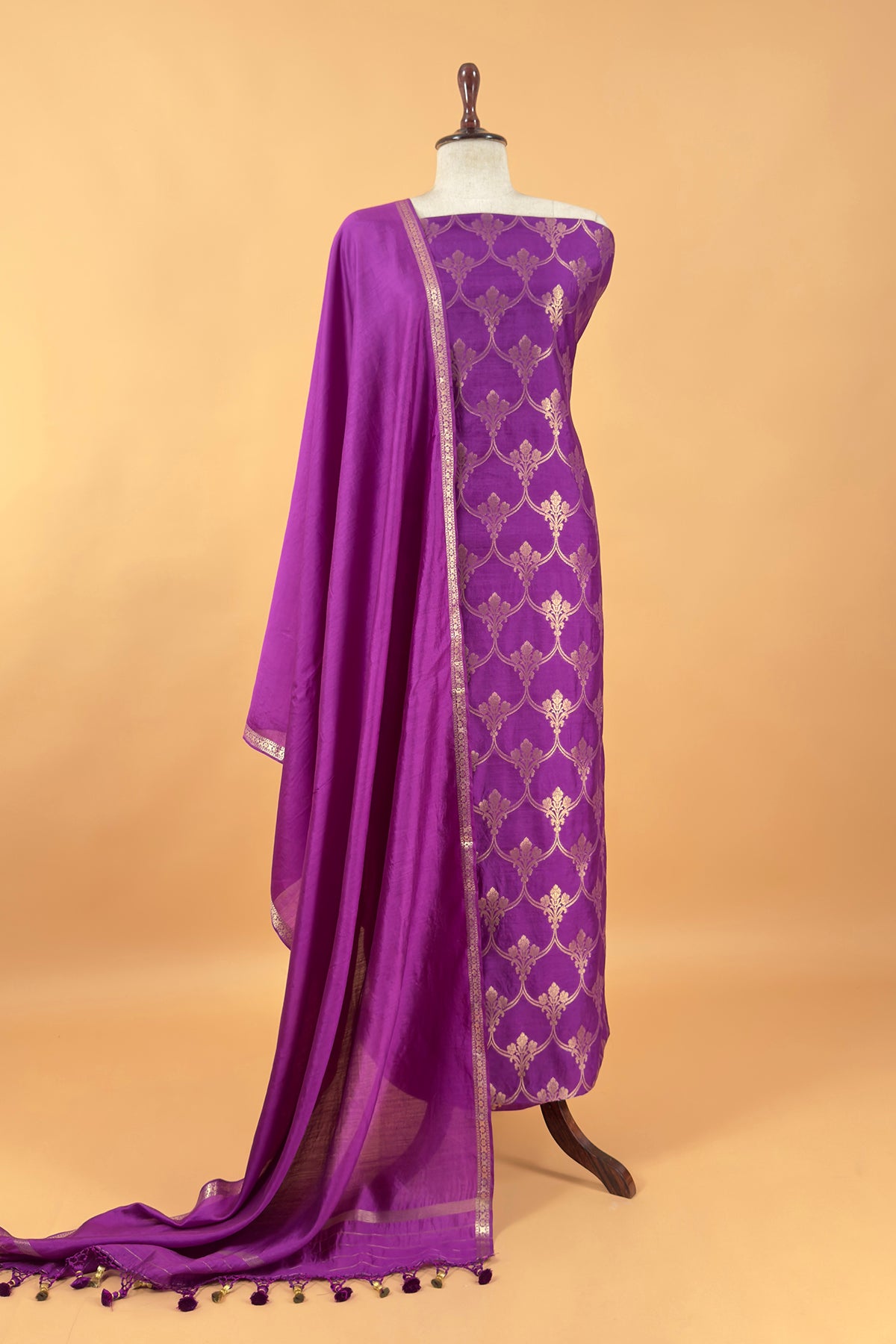 Royal Purple Silk Suit With Sona-Roopa Kadwa Weaving