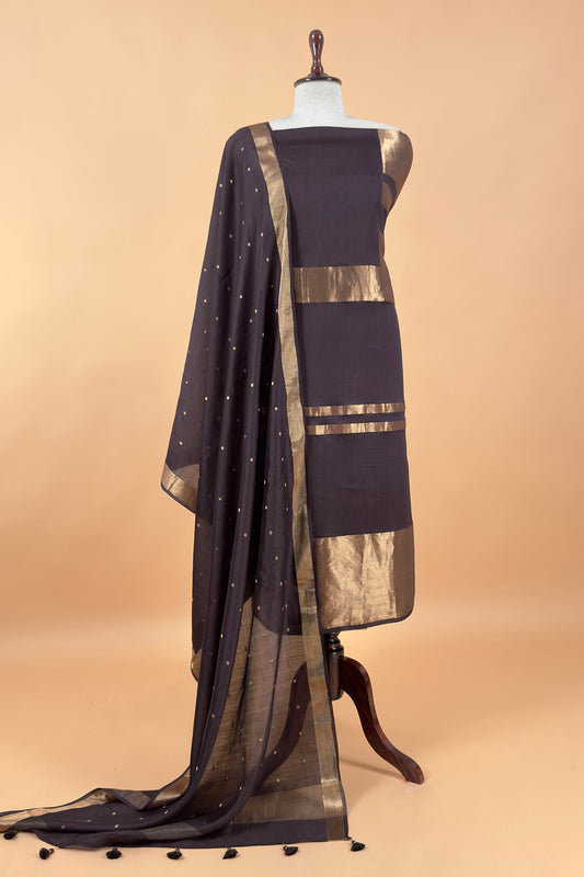 Chocolate Brown Pure Silk Suit With Kadwa Weaving