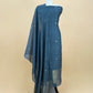 Steel Blue Chanderi Unstitched Suit With Gold Zari Jamdani Weaving